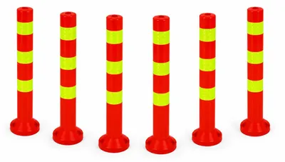Zdjęcie produktu dla zestaw 6 - Słupki odgradzające [wysokość-68cm] - Odblaskowe plastikowe słupki odgradzające | Słupki odgradzające z podstawą [mocowanie za pomocą śrub] | Słupki odgradzające | Słupki parkowe w kolorze czerwonym | Słupki odgradzające | Pachołki