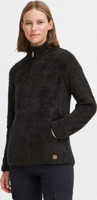 Produktbild von OXMO OXTelsonia Damen Teddy-Pullover Sweater Pullover mit Eingrifftaschen Troyerkragen Label-Details Regular fit