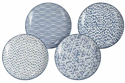Obrázek produktu pro HOWHOMELY | Talíře – sada 4 ks – bílé – modré – porcelánové – jídelní talíře – moderní