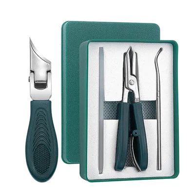 Produktbild von 3-teiliges Nagelknipser Set mit Adler-Schnabel-Winkel, Eingewachsene Zehennägel, Nagelzwicker mit Auffangbehälter, Senioren & Kinder, Grün