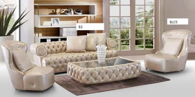 Image de Ensemble de canapés design rembourrés, configuration 3+1+1 places, canapés Chesterfield, modèle B2