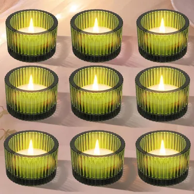 Immagine prodotto di Portacandele in vetro verde, 5,2 x 3,5 cm, set da 9 pezzi, per la decorazione