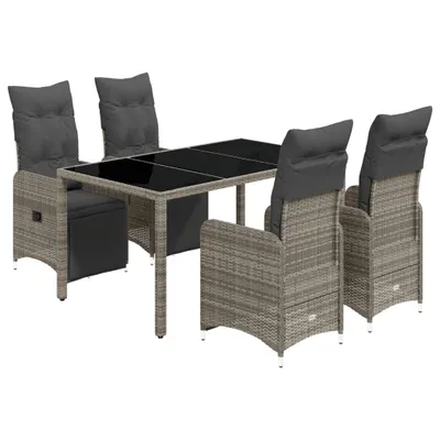 Produktbild von 5-tlg. Garten-Bistro-Set mit Kissen Grau Poly Rattan