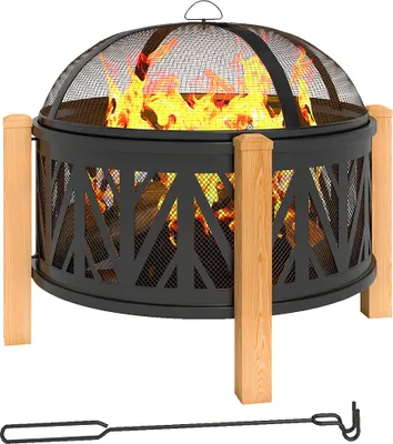 Produktbild von Outsunny 2-in-1 Feuerschale Ø75 x 58 cm Feuerstelle mit Funkenschutz Schürhaken