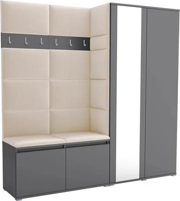 Produktbild von Garderoben-Set Noris IV mit Spiegel, gepolsterte Garderobe mit Sitzbank, Wandpaneelen und Stauraum (Farbe: Anthrazit + Trinity 01)
