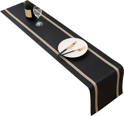 Produktbild von Tischläufer wasserdichte Anti-Kratzer-Anti-Dirty-Anti-Öl-Schnittstecktischdekoration PVC Esszimmer Tischläufer Heimdekoration-Schwarz
