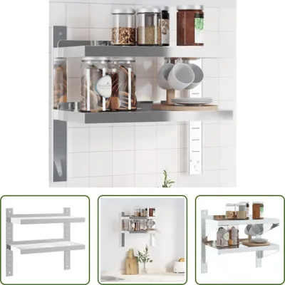 Obrázek produktu pro The Living Store Nástěnná police se 2 policemi 50x23,5x60 cm stříbrná nerezová ocel