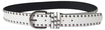 Produktbild von Damen-Gürtel - Nietengürtel - Polyurethan- Nieten - Verstellbar - 103 cm - 3,6 cm breit - Weiß