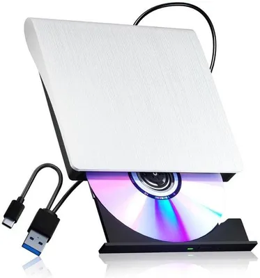 Obrázek produktu pro Optická jednotka USB 3.0, vypalovačka CD, přenosná, pro notebooky a herní konzole, bílá.