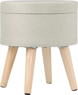 Obrázek produktu pro Stolička s úložným prostorem - krémová - látka - podnožka a úložný box - 32 x 32 x 36 cm