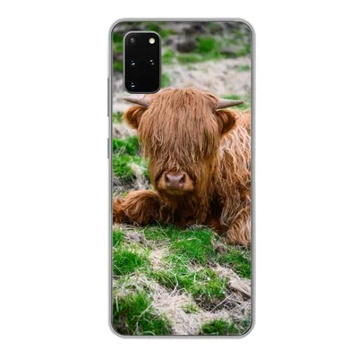 Produktbild von MuchoWow® Handyhülle Schutzhülle Hülle für Samsung Galaxy S20 Plus Schottischer Highlander - Heu - Gras Silikon Softcase Handy Hülle - Hartschale