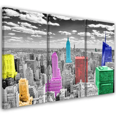 Produktbild von Triptychon auf leinwand städte & architektur - farbe 150x100 cm Feeby farbe wandbild bereit zum aufhängen