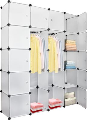 Lospitch Kleiderschrank Kleiderschränke Steckregal mit Türen 20 Fächern Regalsystem Kleiderschrank Garderobe DIY 180 x 142 x 37 cm Kleiderschränke