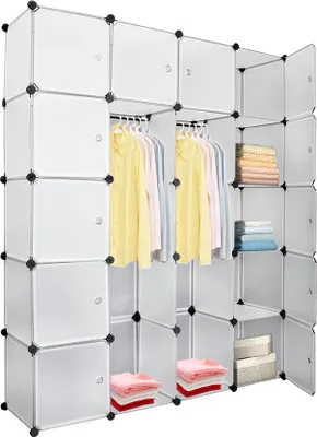 Produktbild von TolleTour Kleiderschrank Steckregal mit Türen 20 Fächern Regalsystem Kleiderschrank Garderobe DIY 180 x 142 x 37 cm