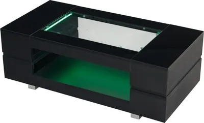 Produktbild von Couchtisch 100x50x35 cm Schwarzer LED Mit Bluetooth App Steuerung Doppelschichtiger Hochglanz Hohldesigntisch Fuer Partys Bueros Wohnzimmer
