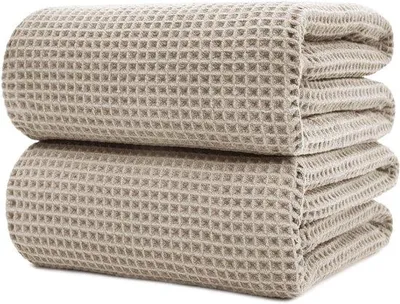 Produktbild von Unyqoos® Extra großes fusselfreies Mikrofaser-Badetuch mit Waffelstruktur – schnell trocknend, 89 x 177,8 cm, Flächengewicht >429 g/m², Satinkante, 2er-Set