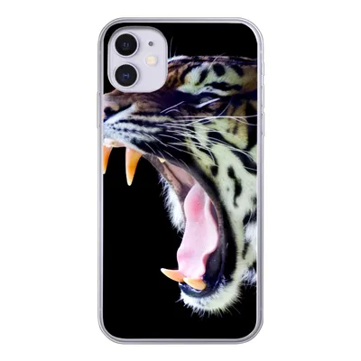 Produktbild von MuchoWow® Handyhülle Schutzhülle Hülle für iPhone 11 Brüllender Tiger auf schwarzem Hintergrund Silikon Softcase Handy Hülle
