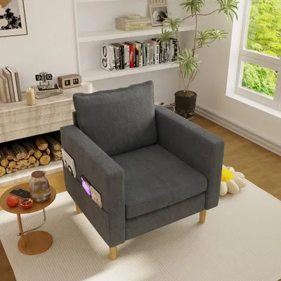 Produktbild von Loungesessel, Chenille Relaxsessel,Einzelsessel,Freizeitstuhl mit Aufbewahrungstasche und bequemem Kissen, für Wohnzimmer, Leseecken, Apartment,Grau