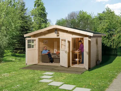 Produktbild von WEKA 261.4030.10.00 Gartenhaus/Blockbohlenhaus Hinterzarten  Nebenraum mit Einzeltür/Doppeltür ; Größe: 2 ; Farbgebung:  ; Wandstärke: 28 mm ; Maße (LxBxH): 400 cm x 365 cm x 262 cm ; Seitenwandhöhe: 210 cm