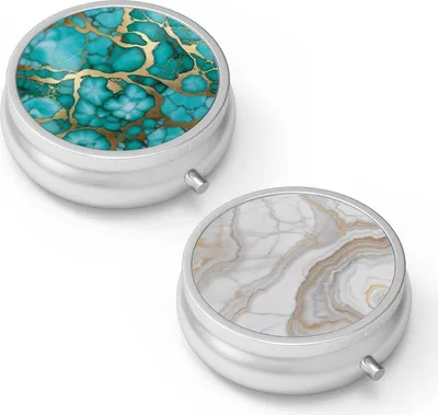 Immagine prodotto di Scatola delle pillole 3 scomparti Medicina Organizzatore decorativo portatile in metallo 2 pezzi - Verde smeraldo grigio oro