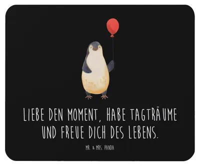 Produktbild von Mr. & Mrs. Panda Mauspad Pinguin Luftballon - Schwarz - Geschenk, Lebenslust, mousematte, Mousepad, pc, laptop, Motivation, Mouse Pad, Glück