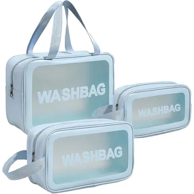 Produktbild von Kosmetiktasche Transparent 3 Stück Make-up Tasche Wasserdicht Kulturbeutel Reise Set Blau Aufbewahrung Hochwertiges Material Vielseitige Verwendung
