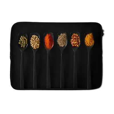 Produktbild von MuchoWow® Laptop Hülle 13 Zoll Löffel - Gewürze - Schwarz - Gewürze - Rustikal Laptoptasche - Laptophülle - Sleeve - Rundumschutz