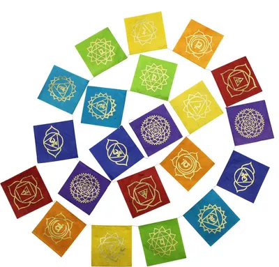 Produktbild von Gebetsfahne - Flagge - Sieben Chakras - bunt - Chakrafarben - ca. 10,5 x 10,5 cm