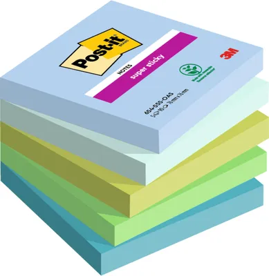 Image de Post-it notes adhésives Super Sticky Notes 76 x 76 mm Oasis 5 blocs à 90 feuilles