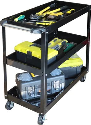 Immagine prodotto di Carrello da officina Relaxdays, carrello portautensili a 3 ripiani, carrello da montaggio mobile, fino a 100 kg, L x P x A: 76 x 35 x 78 cm, nero