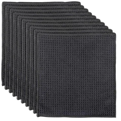 Produktbild von 10 waschbare Geschirrtücher, schwarz, 20 x 20 cm, Mikrofaser-Waffelstruktur, wiederverwendbar für Küche, Haushalt, Auto und Glas