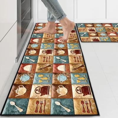 Produktbild von Küchenteppich Set 2 Stück waschbar rutschfest 43x150cm+43x75cm Polyester