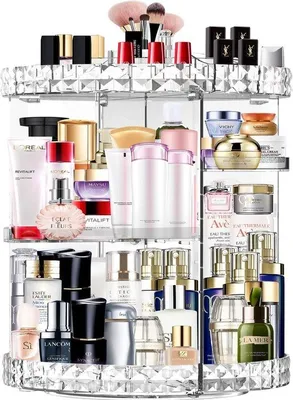 Imagen del producto de Organizador de maquillaje Unyqoos®, giratorio 360° – 7 estantes ajustables, acrílico transparente, aproximadamente 25 cm, gran capacidad, base estable