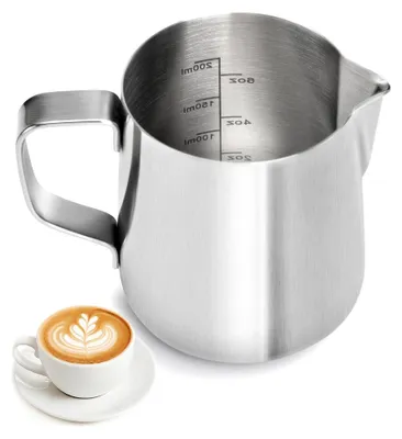 Produktbild von Milchkännchen 200ml, Edelstahl-Milchaufschäumkanne mit Messskala für Kaffeemaschinen, Kleine Milchkanne für Zuhause Barista Cappuccino Espresso, Rostfreies Latte Art Gefäß