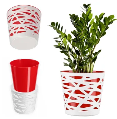 Obrázok produktu pre Kvetináč – vnútorný kvetináč z plastu, 19 cm – moderný štýl – pre kvety a izbové rastliny – červený