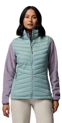 Image de Veste hybride Columbia Powder Pass 3 pour femmes, modèle Powder Pass 3, type gilet matelassé, couleur bleu chiné