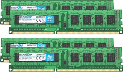 Zdjęcie produktu dla BRAINZAP 16GB (4x4GB) DDR3 1600MHz PC3-12800U-11-10-A0 DIMM CL11 1Rx8 1.5V, pamięć RAM bez bufora, nieekorowana, dla komputerów stacjonarnych. Moduł pamięci
