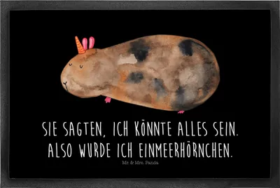 Produktbild von Mr. & Mrs. Panda Gummimatte Einhorn Meerschweinchen 50 x 75 cm - Schwarz - Geschenk, Schmutzfangmatte, Abtreter, Fußabstreifer, Meerschwein, Unicorn, Schmutzmatte
