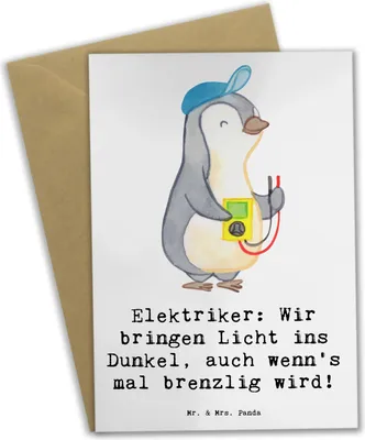 Produktbild von Mr. & Mrs. Panda firmungskarte Elektriker Lichtbringer - Weiß - Geschenk, osterkarte, Berufe, Beruf, Berufsleben, Grußkarten, Handwerk, Glückwunschkarte, weihnachtskarten
