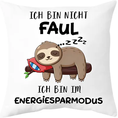 Faultier-Kissenbezug 45x45 cm mit Spruch, Dekokissen