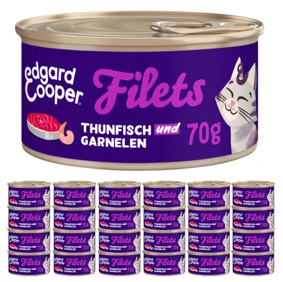 Produktbild von Edgard Cooper Nassfutter für Katzen, (Thunfisch & Garnele, 70g x 24), Getreidefr