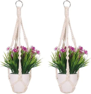 Immagine prodotto di Portavasi sospeso in macramè con corda di cotone, lampade sospese per interni ed esterni per vasi da fiori, 50 cm, lampade da parete per interni ed esterni per balconi.