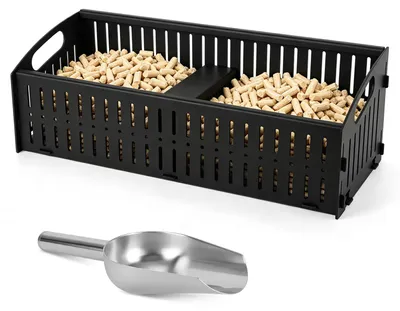 Image de Peviasot, panier à pellets, 48 x 20 x 17 cm, 2 foyers, acier noir, panier à pellets avec pelle, pour poêle à bois et foyer