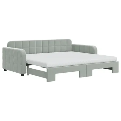 Zdjęcie produktu dla vidaXL Łóżko dzienne rozkładane z materacem jasnoszare 90x190 cm aksamitne