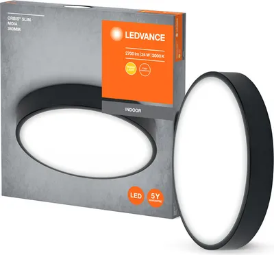 Produktbild von LEDVANCE ORBIS Slim Moia LED-Deckenleuchte 380mm, schwarz, 24W, 2600lm, warmweißes Licht, sehr homogene Lichtverteilung, lange Lebensdauer, fest verbautes LED-Modul, rund, IP20 Schutzklasse, 3000K