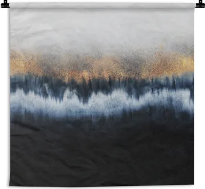 Produktbild von MuchoWow® Wandteppich Wandbehang Abstrakt - Gold - Luxus - Blau 150x150 cm Tapisserie Dekoration Wandtuch - Wohnaccessoires - Modernes