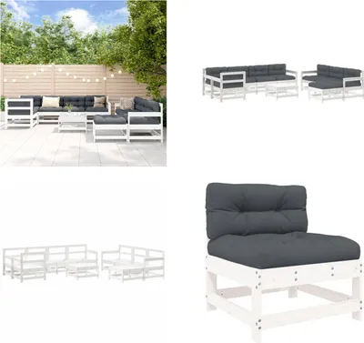 Image de vidaXL 10 pcs. Garden Lounge Set with Coussin White Massiv Wood - Garden Lounge Set - Garden Lounge Sets - Lounge Set - Outdoor Lounge Set