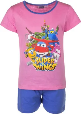 Produktbild von Super Wings Pyjama-Set aus Baumwolle kurzer Schlafanzug Shortama für Mädchen 4 Jahre Pink