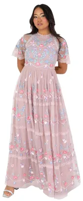 Produktbild von Maya Deluxe Damen Maxikleid, Kurzarm, Rundhalsausschnitt, Blumenmuster