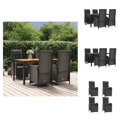 Produktbild von vidaXL 5-tlg. Garten-Essgruppe mit Kissen Schwarz Poly Rattan -  Gartenmöbel-Sets
